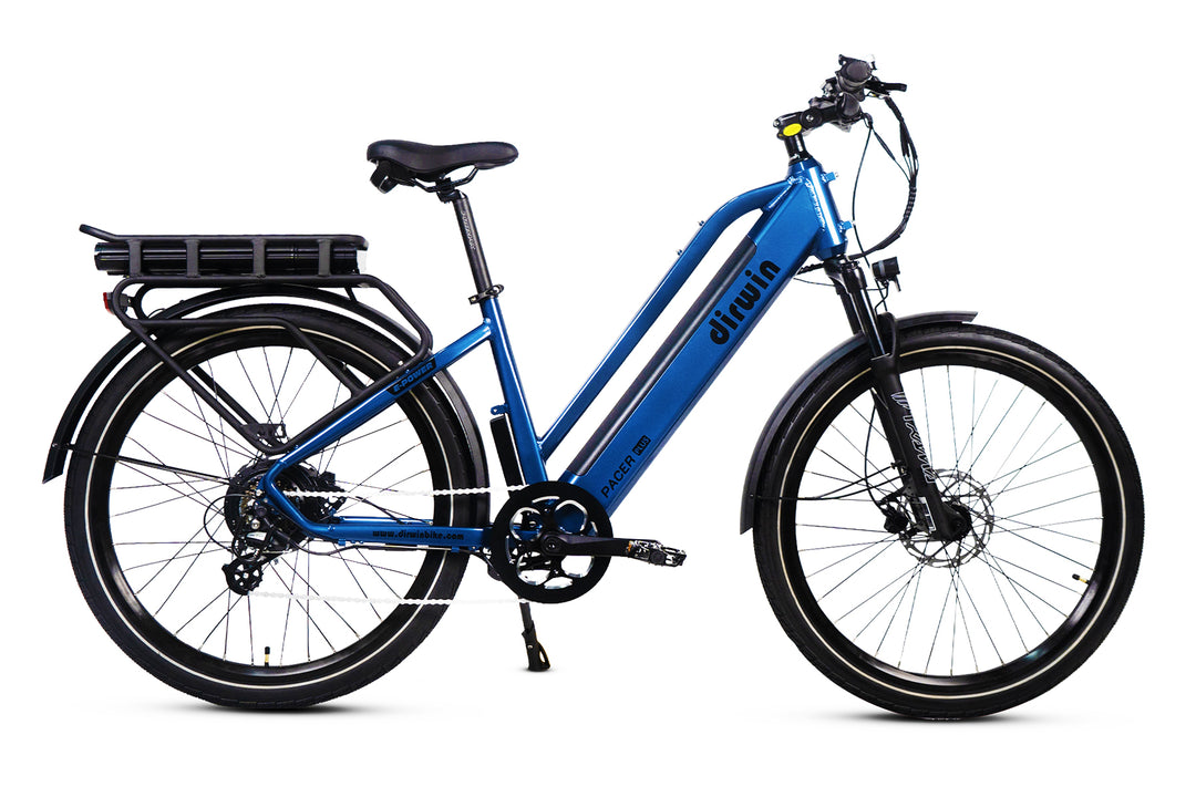 Dirwin Pacer Plus Electric Bike long range electric commuter bike dual batteries blue