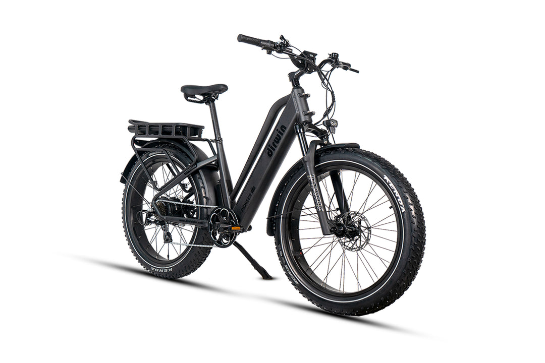 Dirwin Pioneer Plus Fat Tire Electric Bike black right angle view