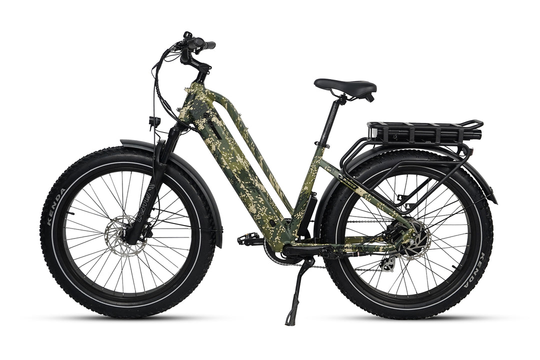 Dirwin Pioneer Plus Fat Tire Electric Bike green camo color left side view