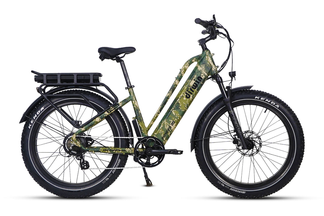 Dirwin Pioneer Plus Fat Tire Electric Bike With Hydraulic Disk Brakes, Headlight, Brake Light, and Utility Rack For Off Road, Hunting, Fishing, and More