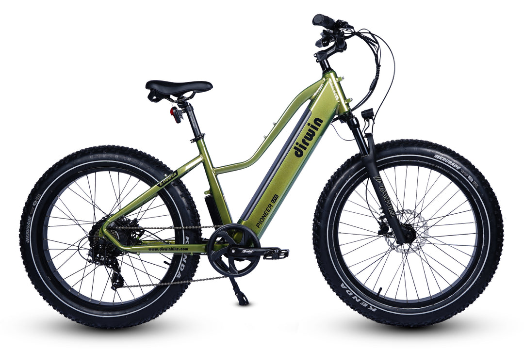 pioneer lite fat tire electric hunting bike army green color right side view