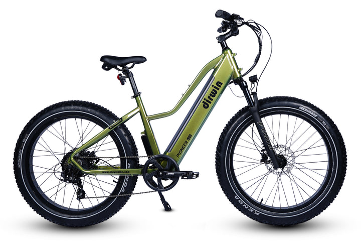 pioneer lite fat tire electric hunting bike army green color right side view