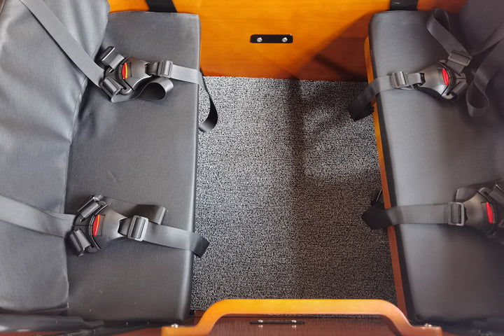 interior view electric cargo bike with wooden storage box and black frame by Dirwin.
