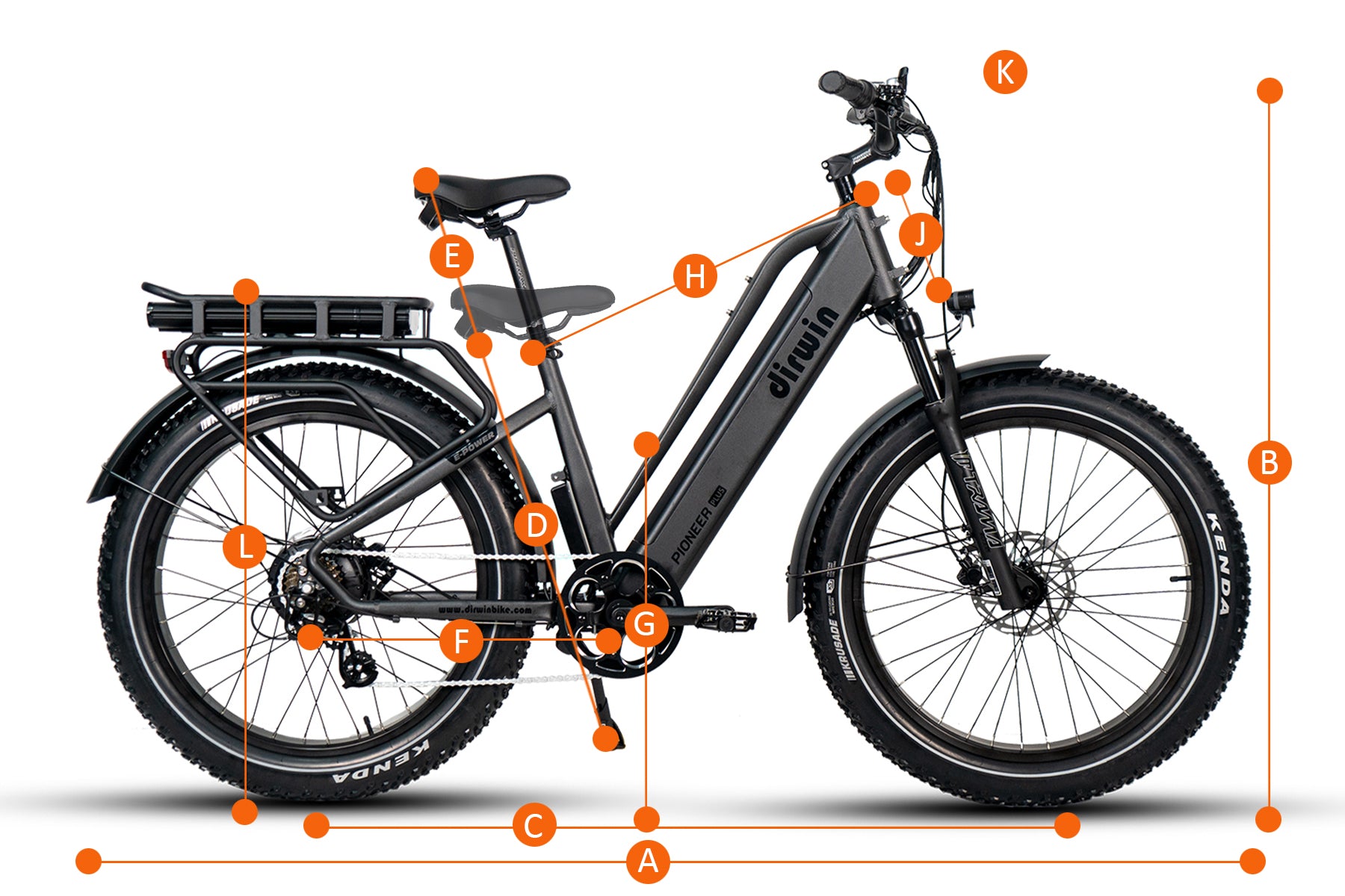 Dirwin Pioneer Plus Fat Tire Electric Bike Dimensions