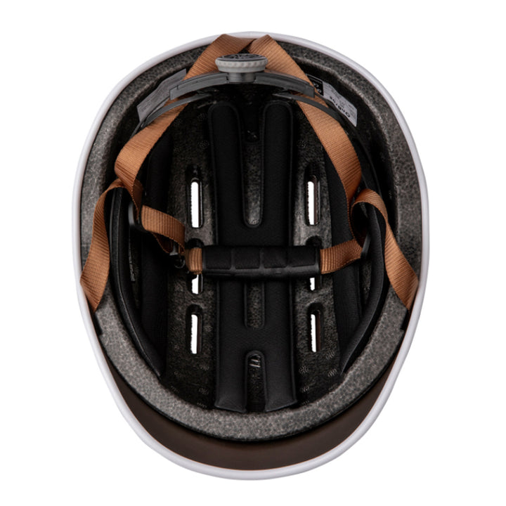 Dirwin Bike Helmet white color one size fits all bottom view of padded helmet liner with adjustable size