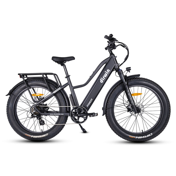 Dirwin Pioneer fat tire electric hunting bike in Charcoal Grey, right side view