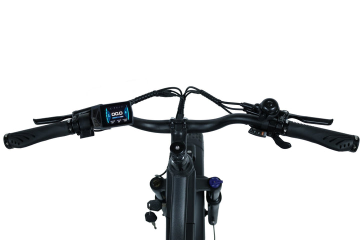 Dirwin Pioneer electric bike handlebar with color LCD display, bell, 7-speed shifter and brake levers